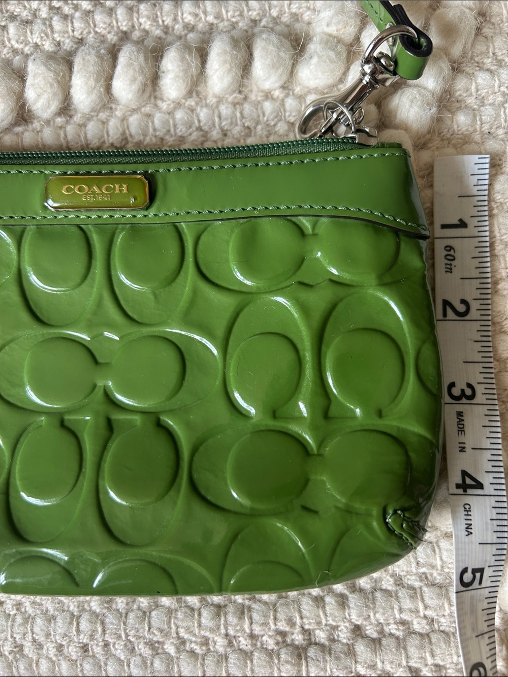 Coach Green Signature Patent Leather Wristlet - Picture 7 of 7